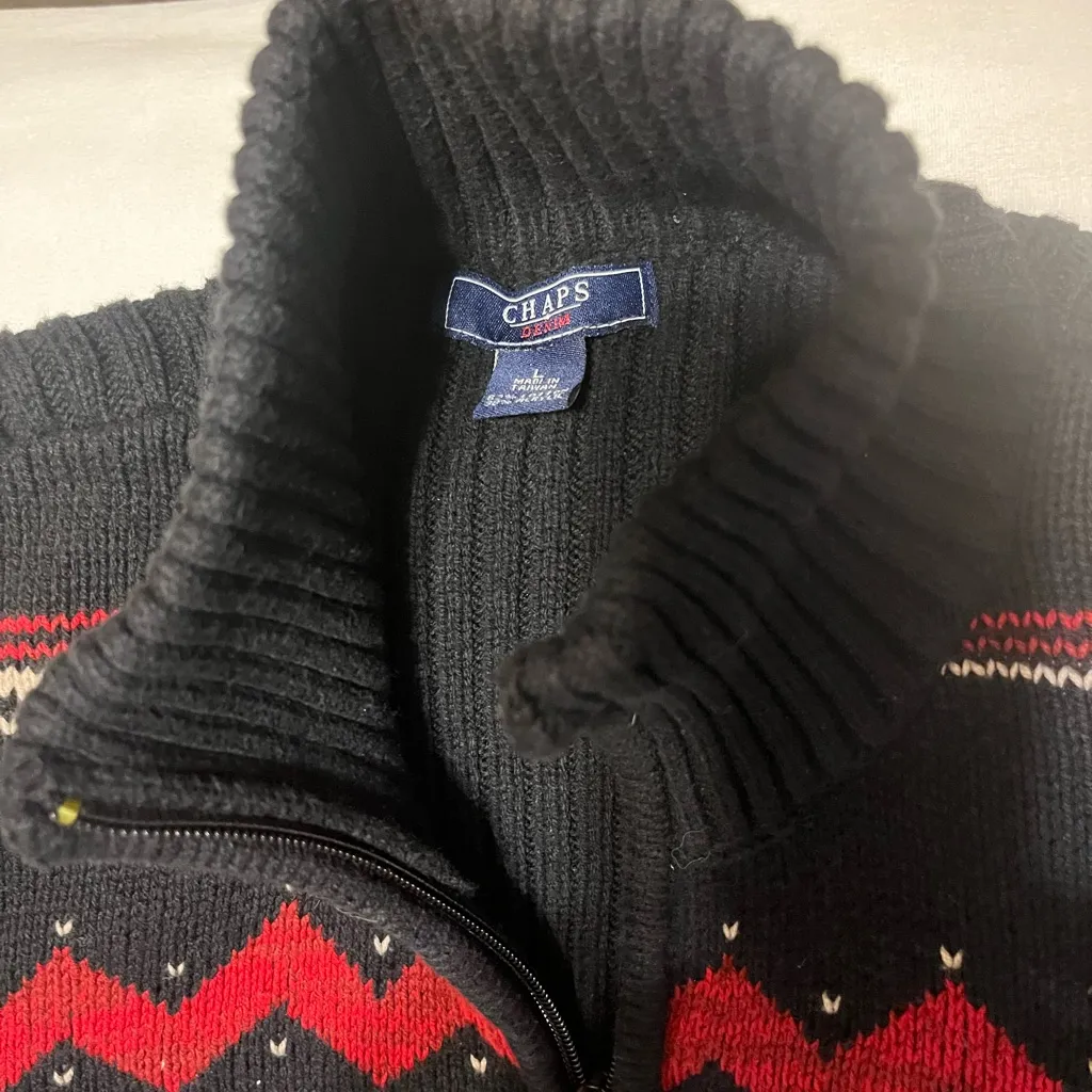 Vintage Chaps Southwestern Zip Sweater Jacket Black Red Knit women’s Size L - Image 4