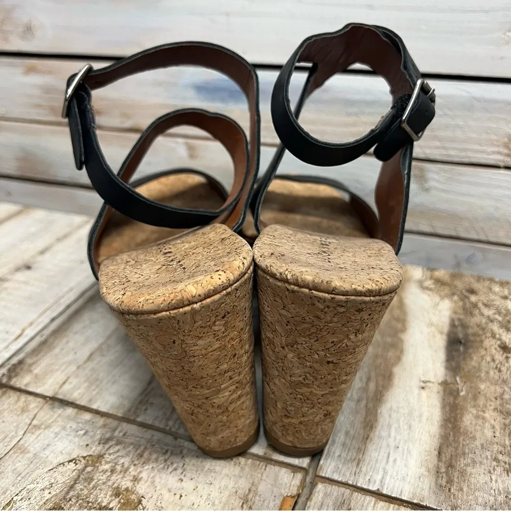 Lucky Brand Women's Moran Sandals Black Cosmo Cork Boho Platform Wedge Sz 8.5 - Image 4