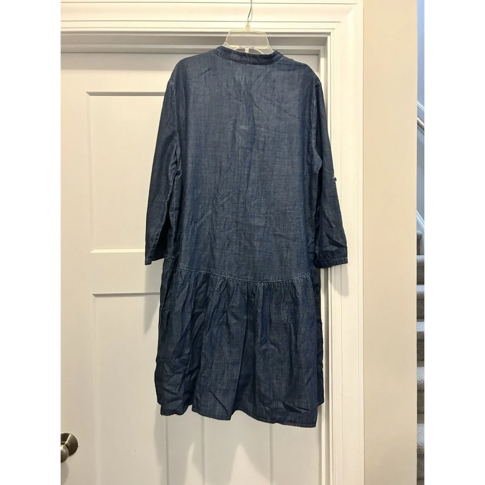 Madewell Blue Button Front 3/4 Sleeve Denim Dress Size Medium Modest Teacher - Image 4