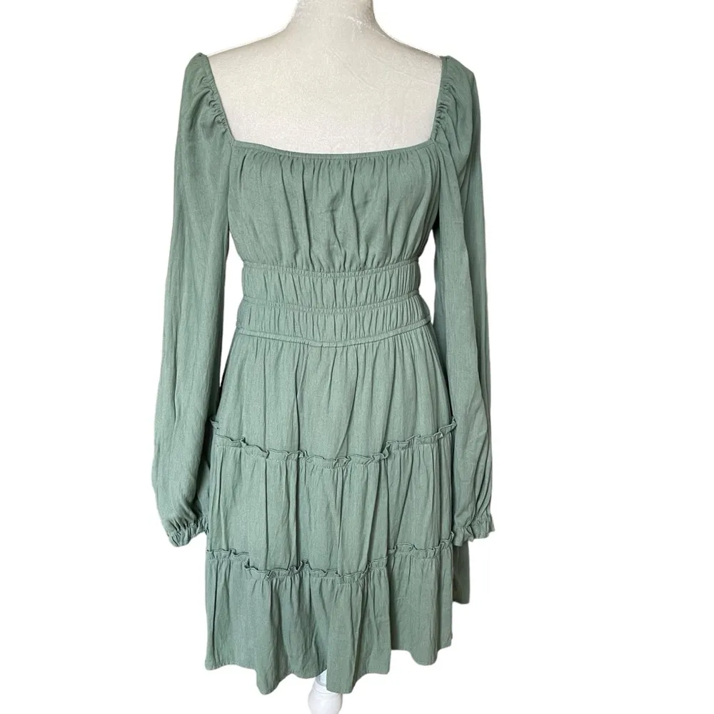 Trixxi Smocked Waist Ruffled Tiered Dress Women’s Size XL Green Long Sleeves - Image 2