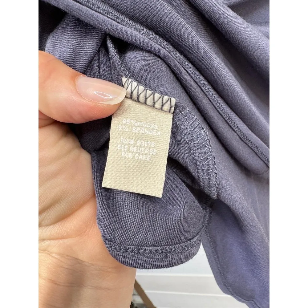 Joan Vass Dark Grey Purple Long Sleeve Top Size M Scoop Neck Shirt Thin Layering - Image 8