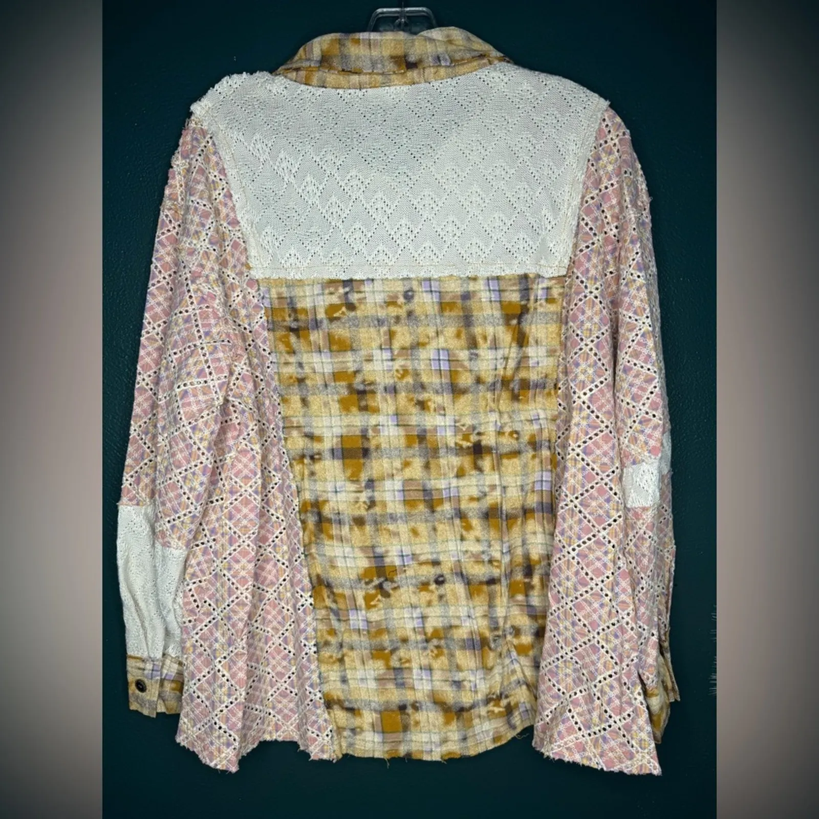 New Pol Boho Patchwork Plaid Multi Color Long Sleeve Oversized Jacket - Image 6