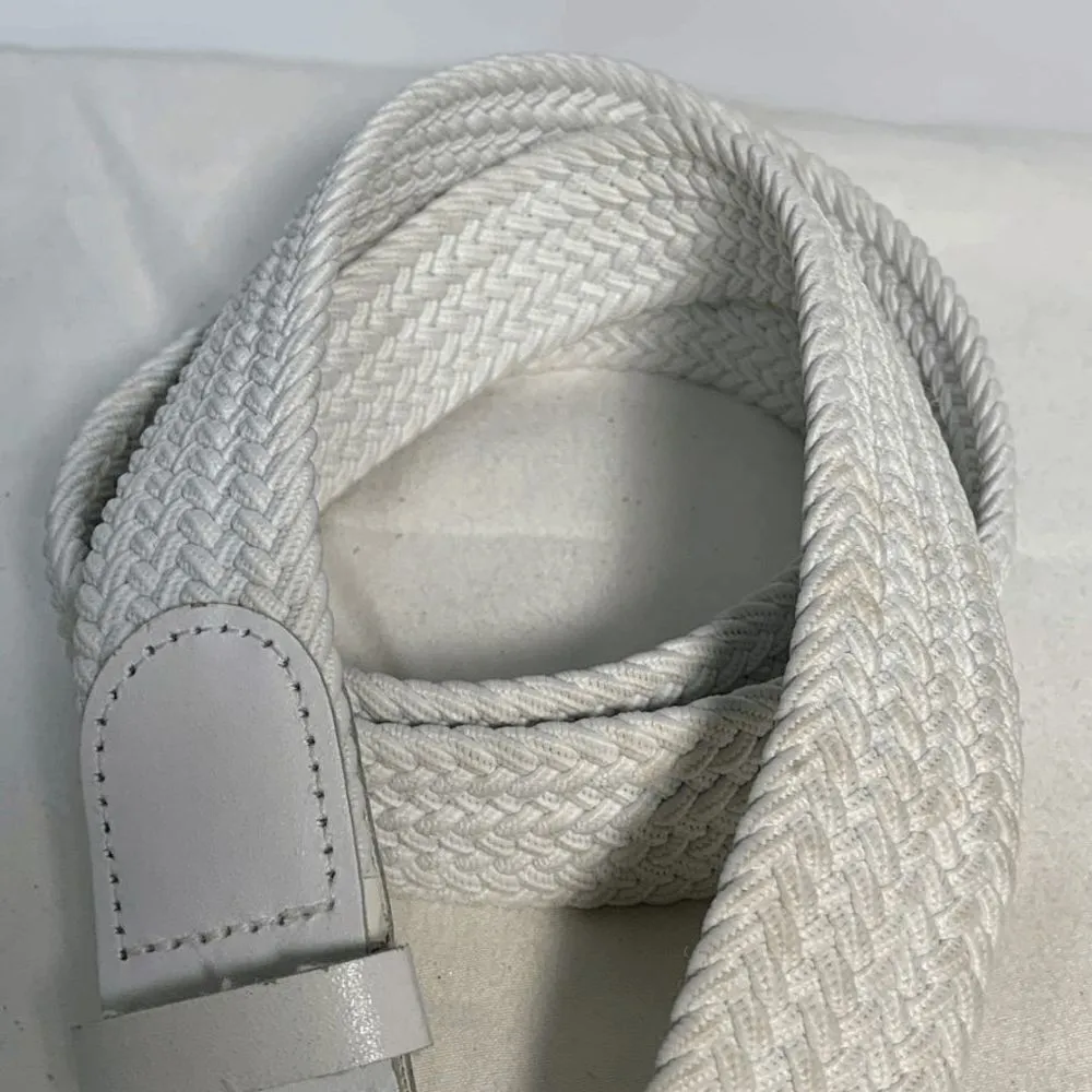 White Fabric Braided Leather Buckle Trim Belt - Image 4
