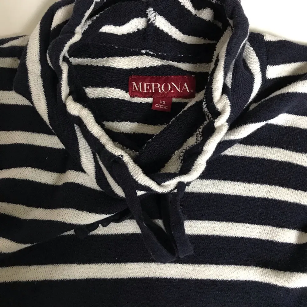 Vintage Merona Navy White Stripe Funnel Neck Terry Cloth Sweatshirt Sz XS - Image 3