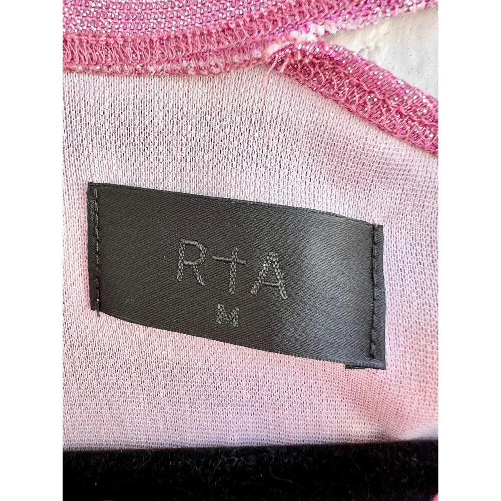 R+A Axel Glitter Cutout Asymmetrical Neck Blouse Top Disco Pink Women's Size M Size M - Image 4