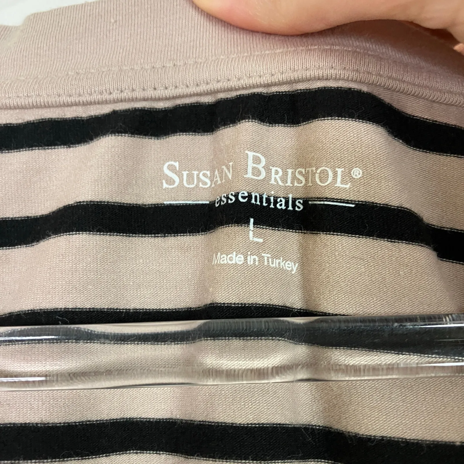 Susan Bristol | Tan Black Stripe Y2K Tee Shirt Short Sleeve Womens Large - Image 3