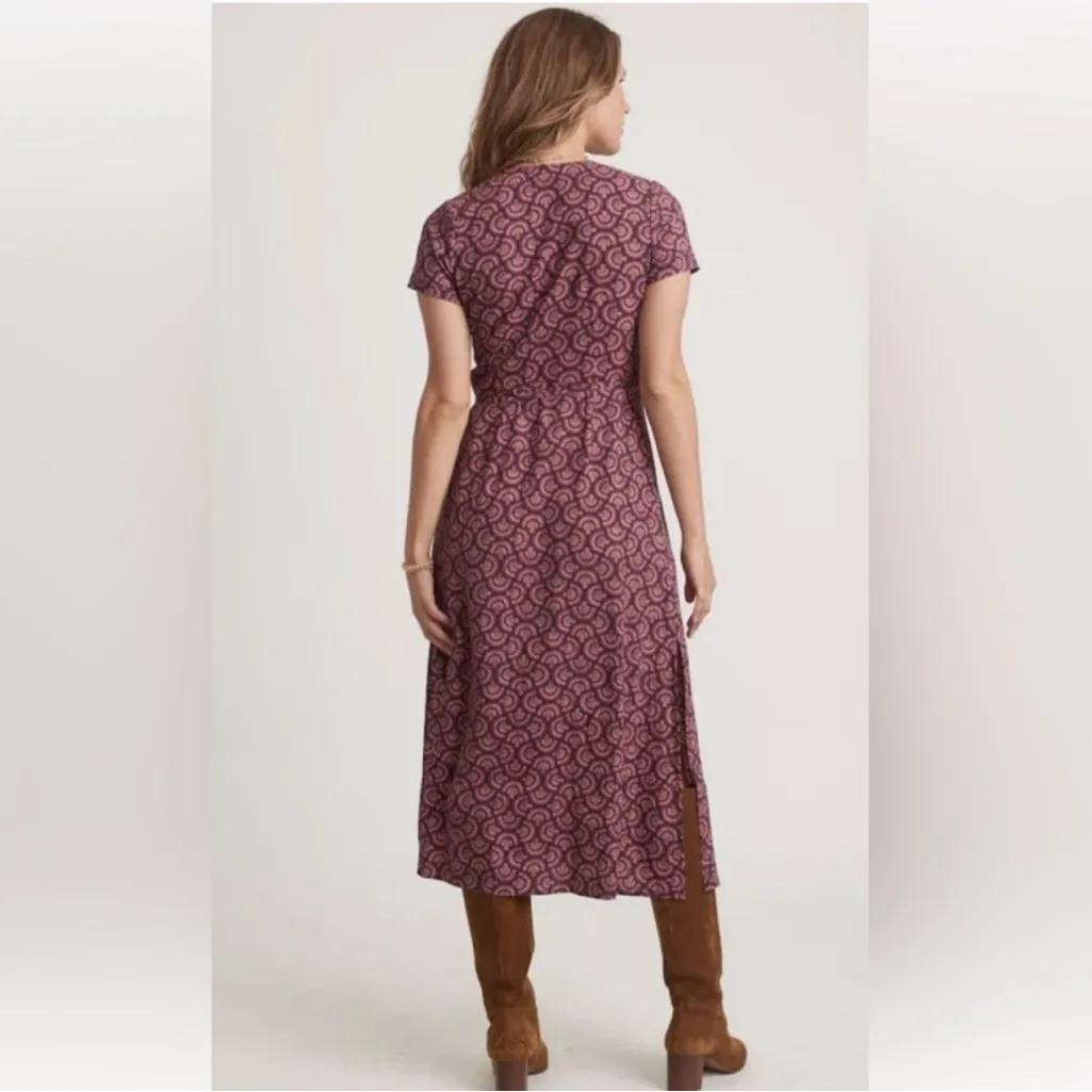 Marine Layer Emlyn Midi Wrap Short Sleeve Dress Fan Block Print Size Small - Image 3