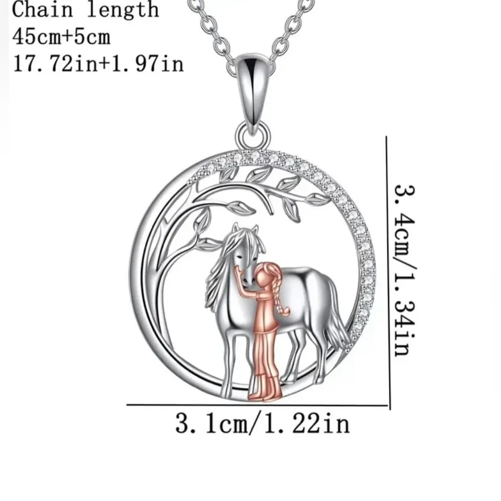Sterling Silver Rose Gold Horse & Girl Necklace NWT - Image 4