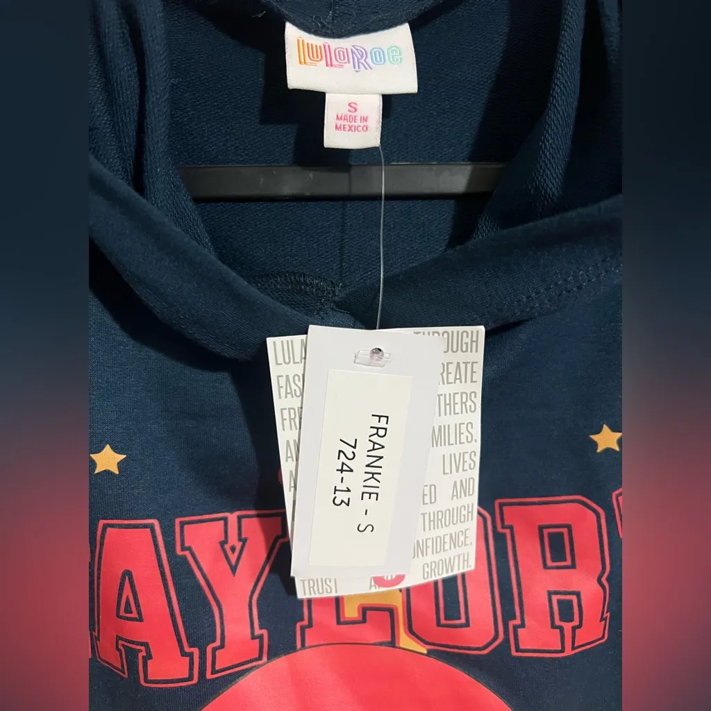 LulaRoe Go Taylor's Boyfriend Navy Blue Graphic Hoodie shirt - Image 3