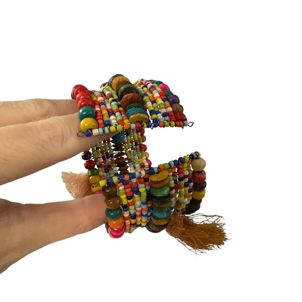 Beaded Tasseled Stacked Bracelet Multicolored Mixed Media Boho - Image 6