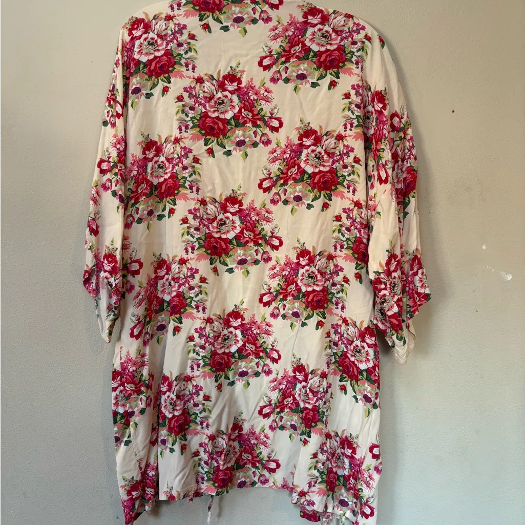 Boho Floral Kimono Cardigan Roses Side Ties 2000s Era L/XL Pink Size L - Image 3