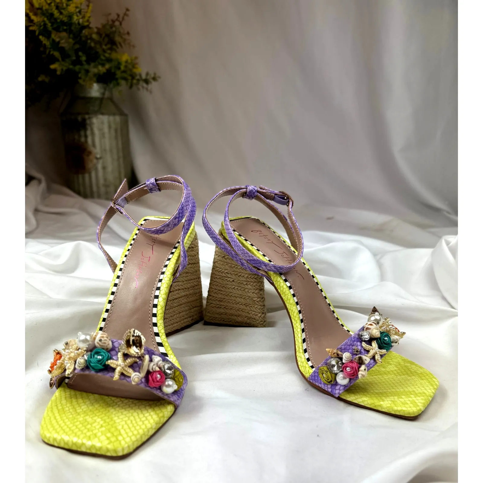 Betsey Johnson Karsyn Nautical Raffia Sandal Lime Multi 9.5 - Image 4