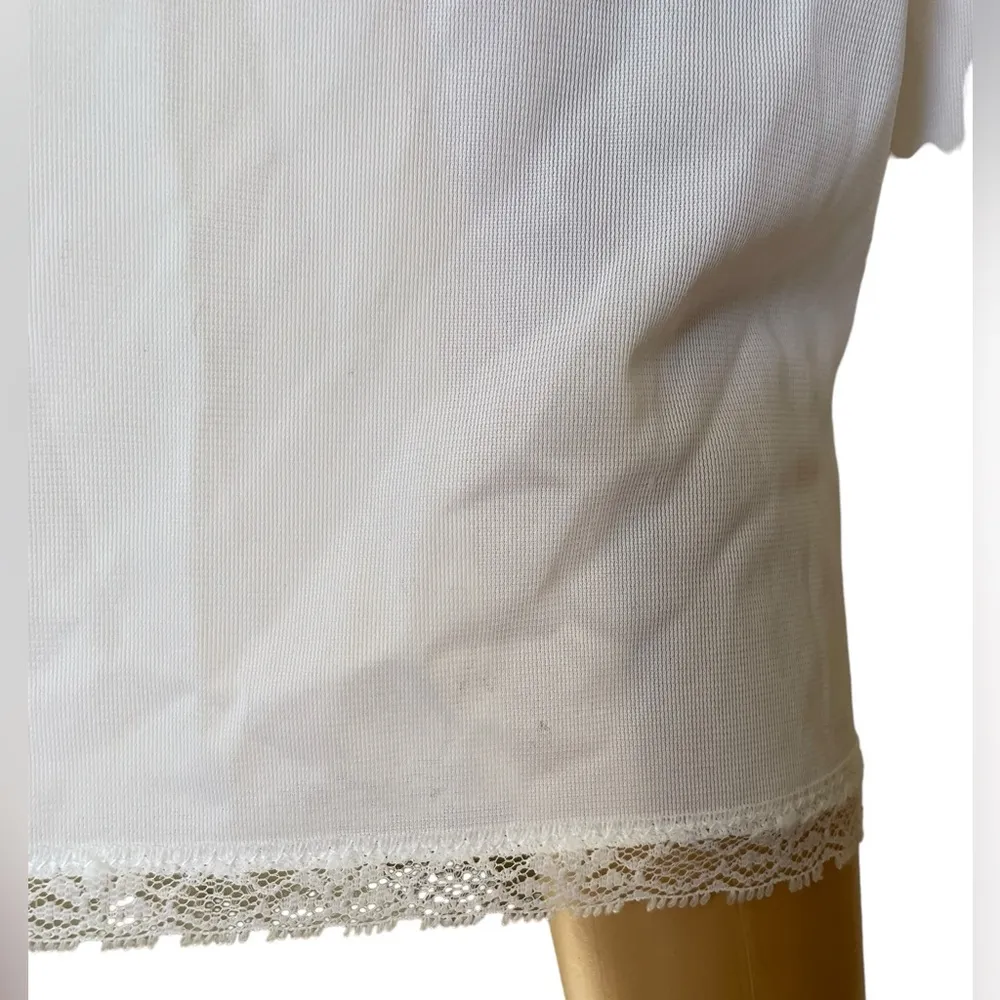 JCPenney Vintage 70s White Blue Embroidered Dreamy Floral Crop Button Sleep Top - Image 7