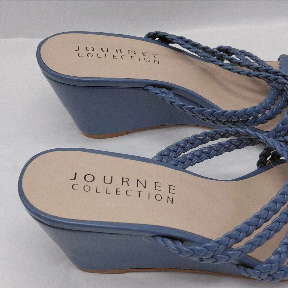 Journee Collection Baylen Wedge Sandals Women's 7.5 Blue Slip On Casual Shoes - Image 4