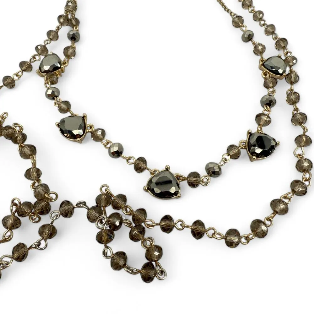 Banana Republic Layered Necklace Gold Tone with Smoke and Hematite Crystal Beads - Image 4