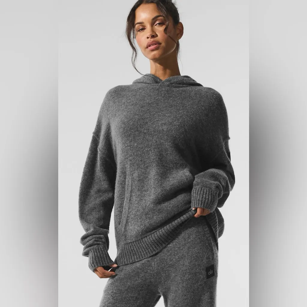 Alo Yoga NWT New Class Cashmere Hoodie Platinum Grey Size S Kangaroo pocket - Image 3