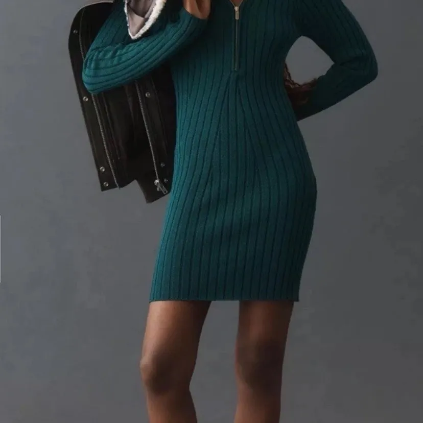 Pilcro Anthropologie Green Quarter Zip Sweater Dress Small S New NWT RARE HTF - Image 2