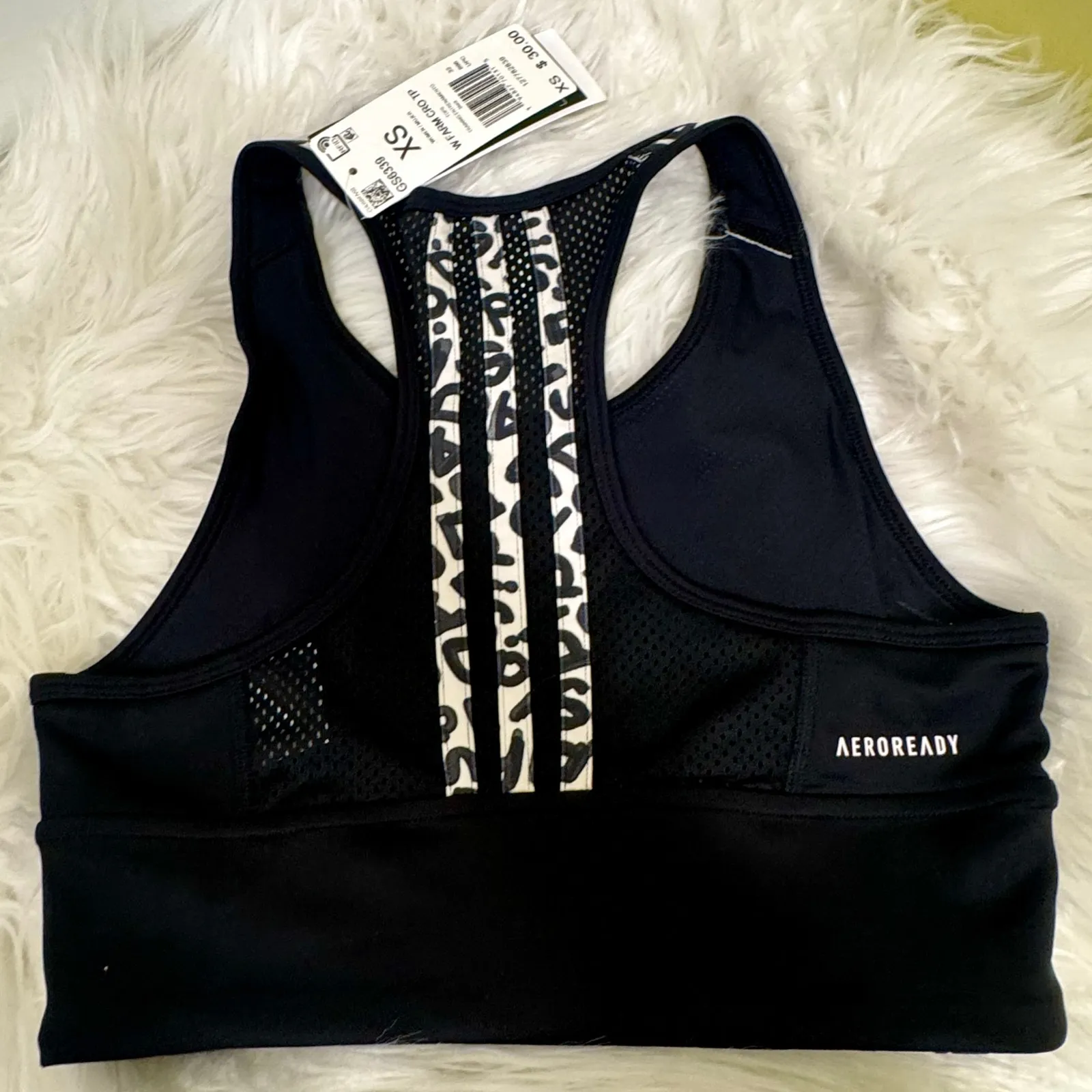 Adidas Farm Rio Aeroready Crop Top Sports Bra Graffiti Logo Print 3-Stripes XS - Image 2