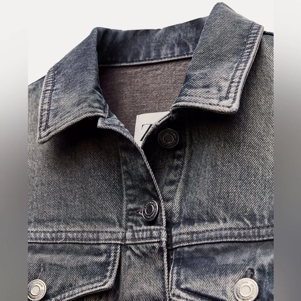 Zara DENIM JEAN SHIRT BUTTON DOWN LONG SLEEVE MIDI DRESS – ZW COLLECTION XS NEW - Image 9