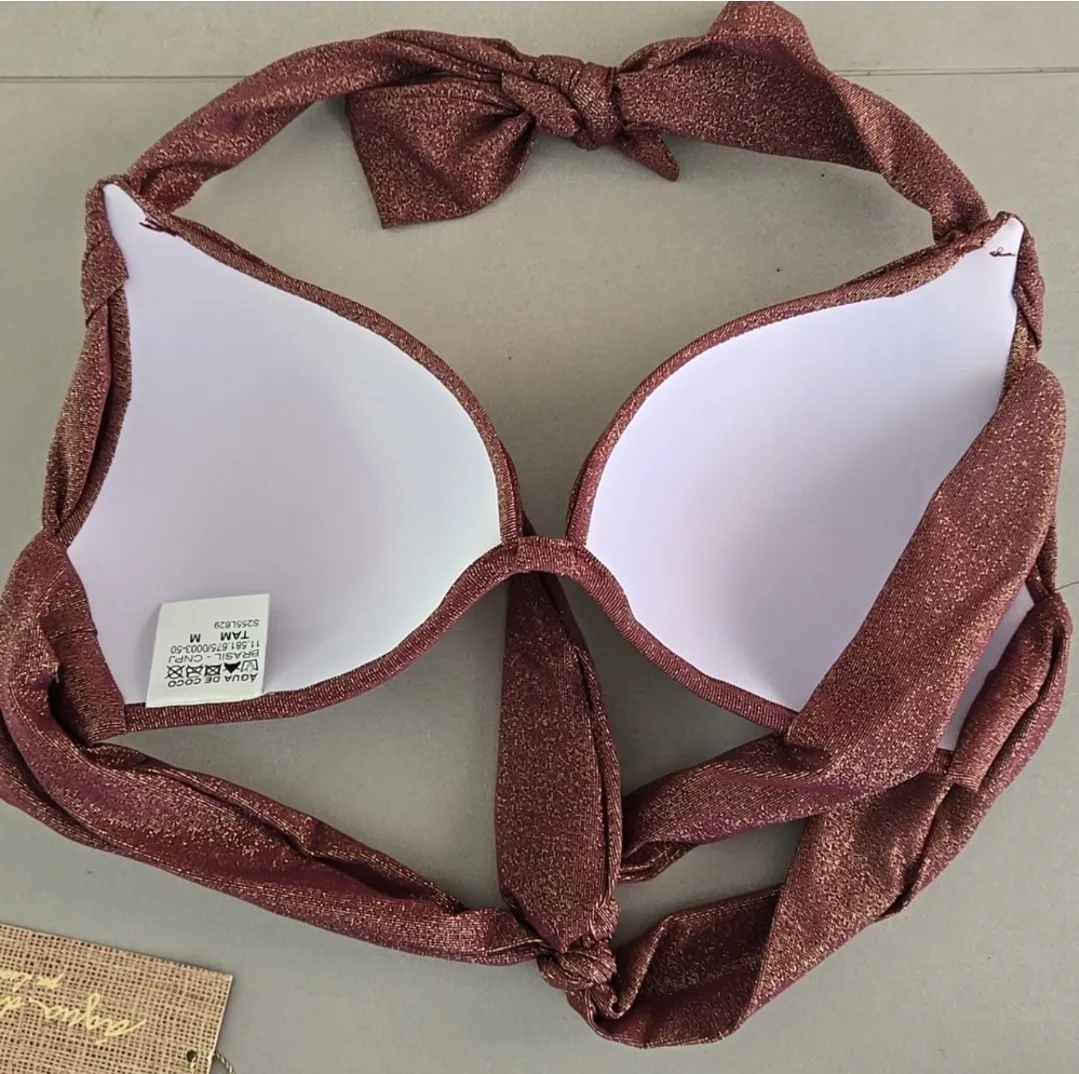 NWT! Agua De Coco Bikini Swimwear Set in Shimmering Red - Image 3