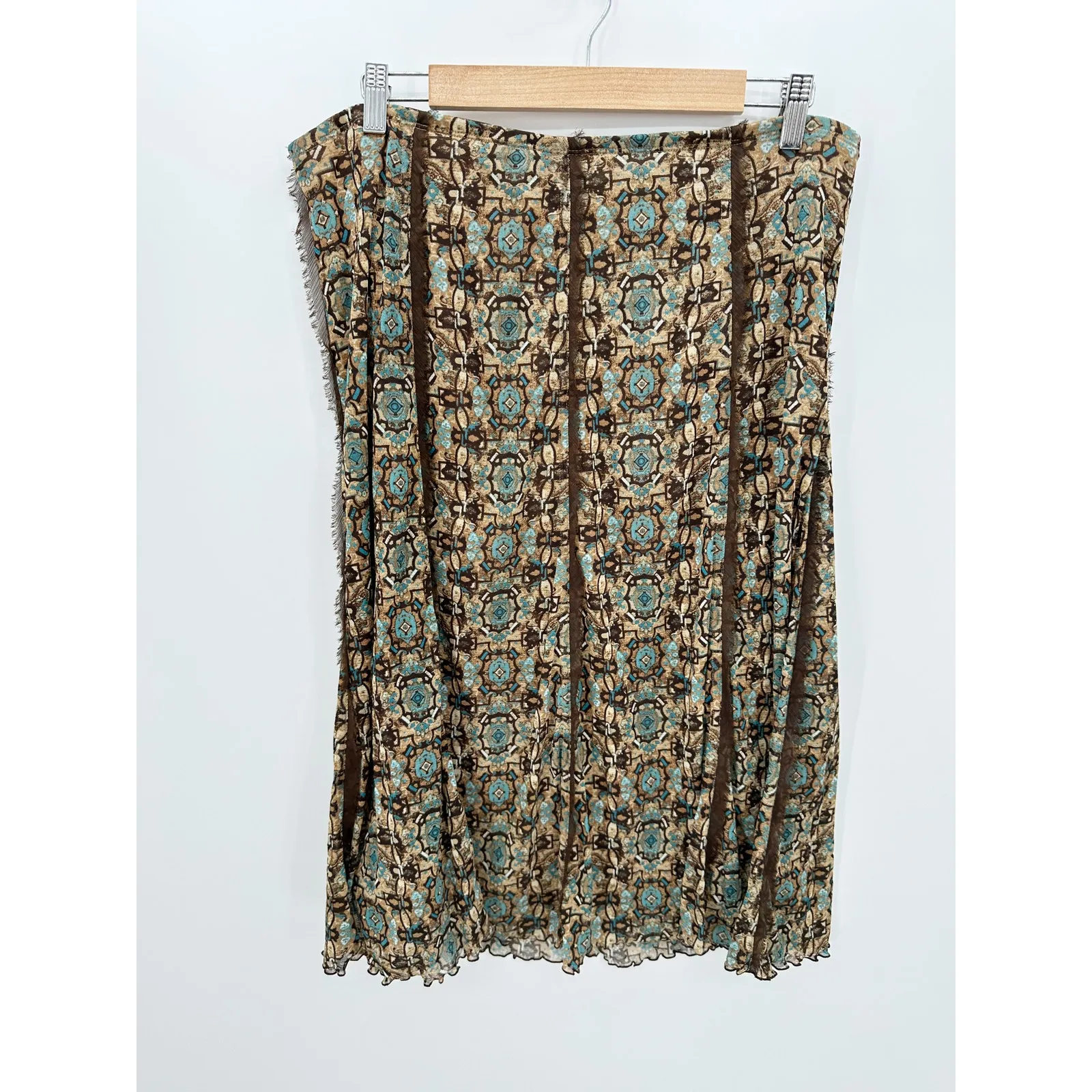 Emma James Knee Length Skirt Brown Floral Ruffle 90s Y2K Elastic Stretch Waist L - Image 2