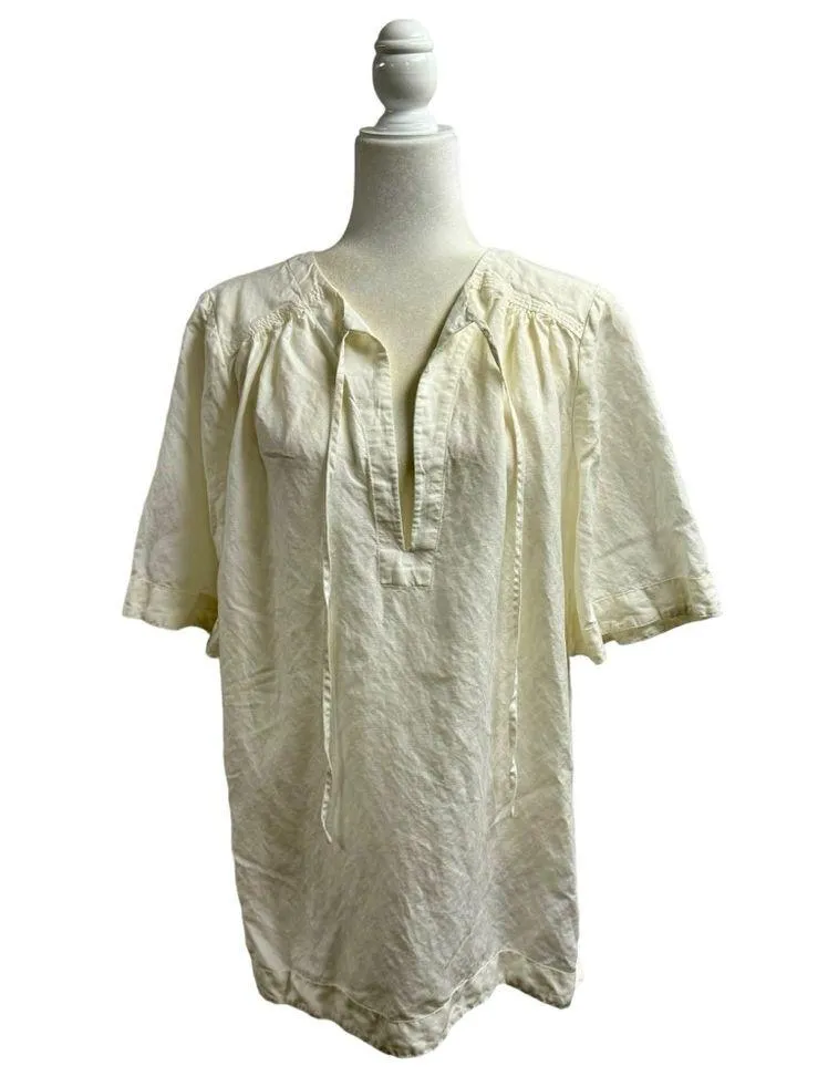 Cult Gaia Kittie Short Sleeve Tunic Top Linen Tencel Blend Off White Large L - Image 3