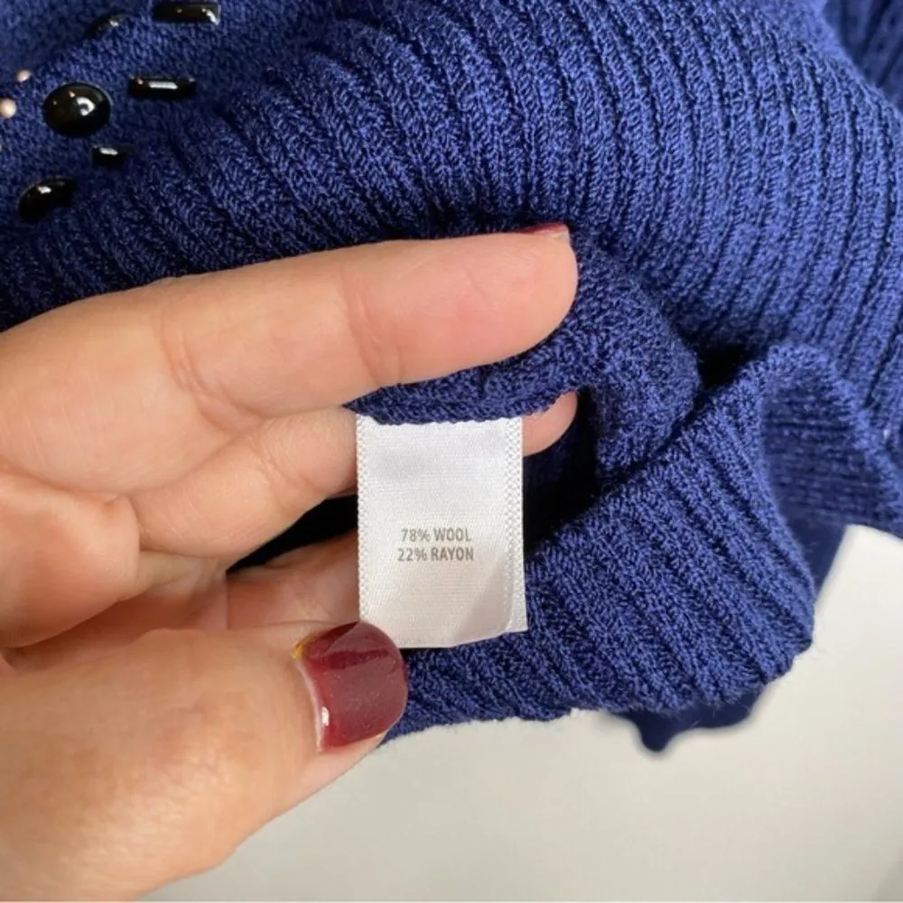 St. John Sport Navy Blue Embellished Pullover Santana Knit Sweater - Image 5