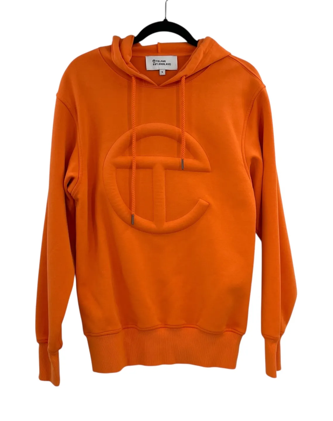 Telfar Embossed Hoodie Sweatshirt Logo Unisex Orange Size Small - Image 1