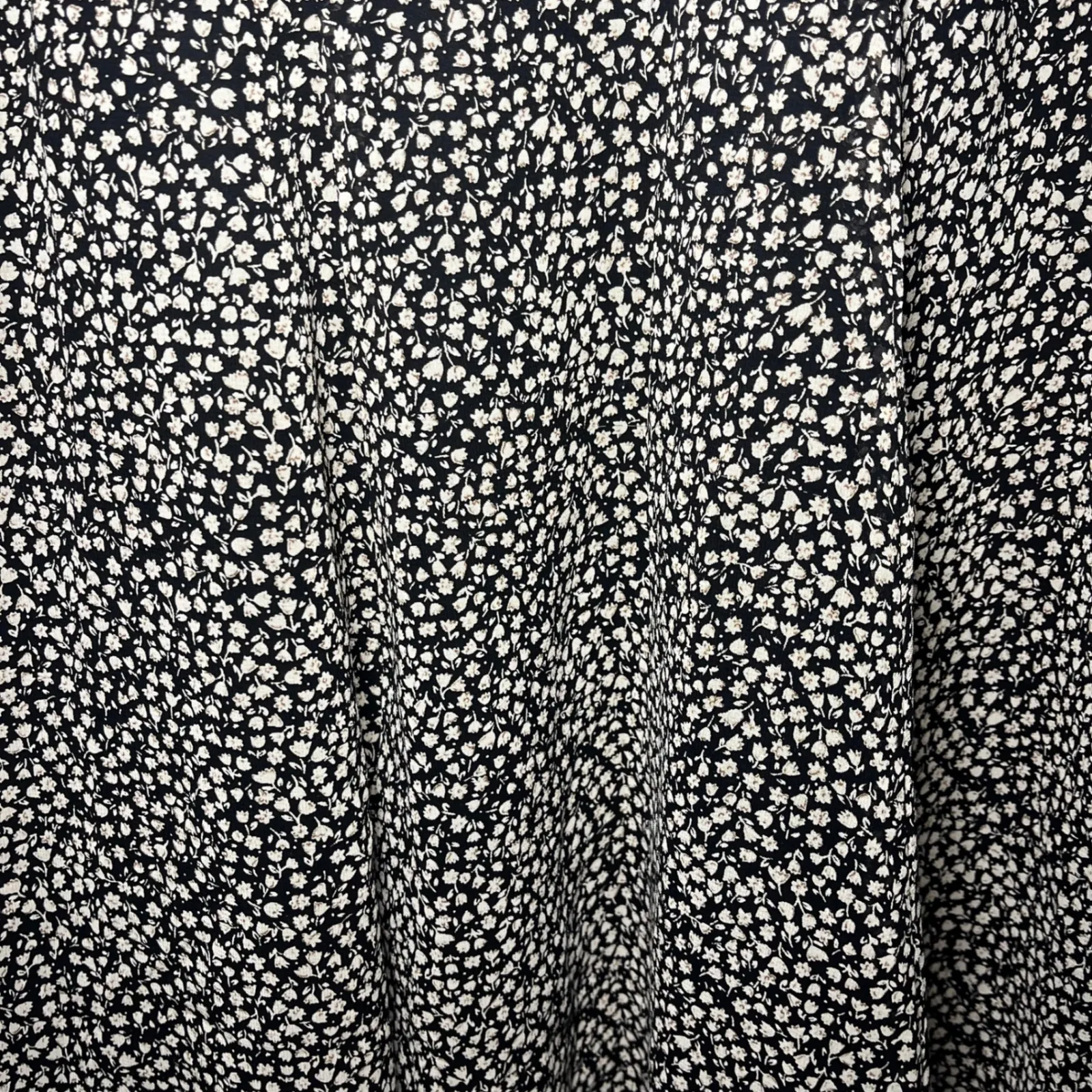 Vintage 1990s Express Dress Black & White Floral Long Sleeve Fit & Flare Size M - Image 3