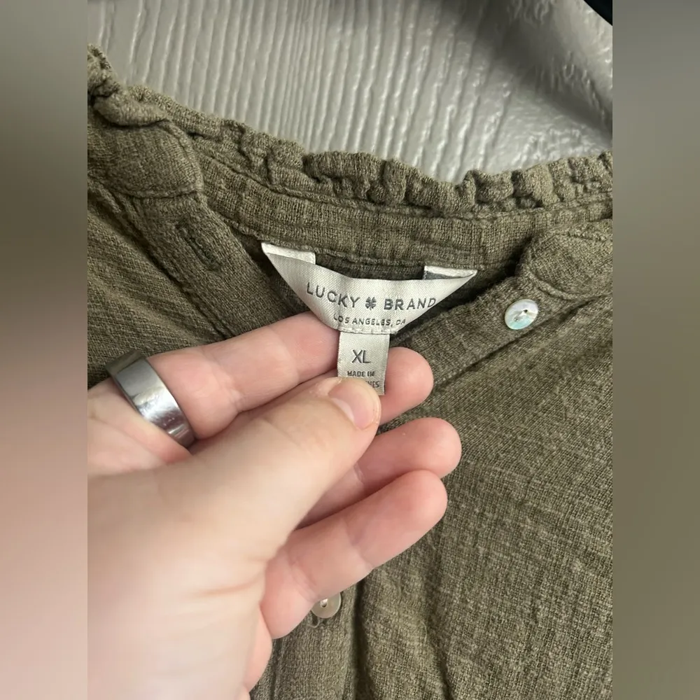 Lucky Brand Woven Mix Gauzy Henley Top Loose Fit - Image 9