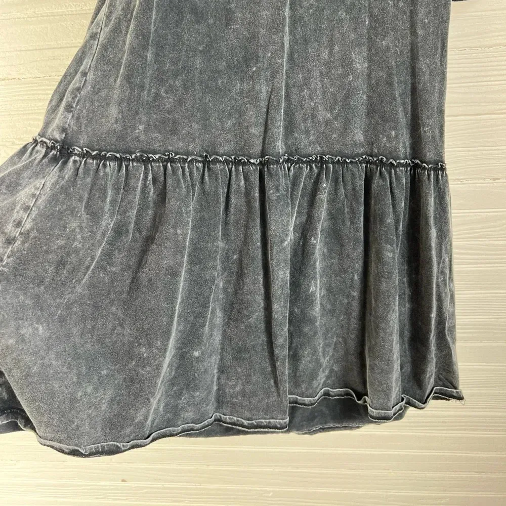 SO Black Acid Wash Cotton Dress Drop Waist Puff Elbow Sleeves NEW Size L - Image 8