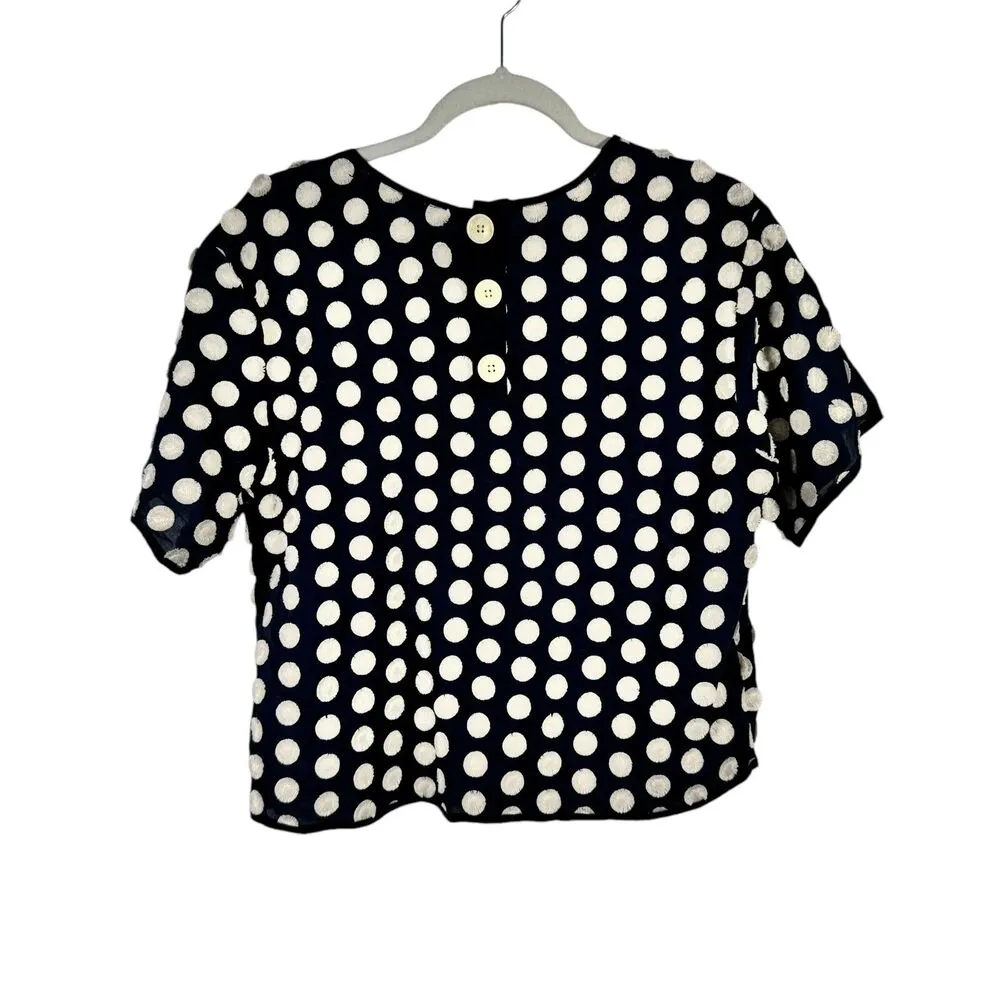 Madewell Textured Dot Top Navy Blue Preppy Office Work Womens Size Medium - Image 8
