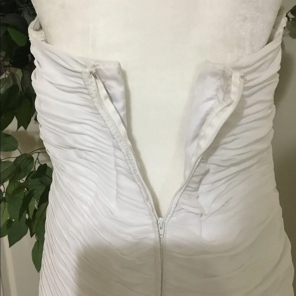 White Karishma Runched Wedding Formal Dress Prom Wedding Sparkly Sequins S Silver - Image 6