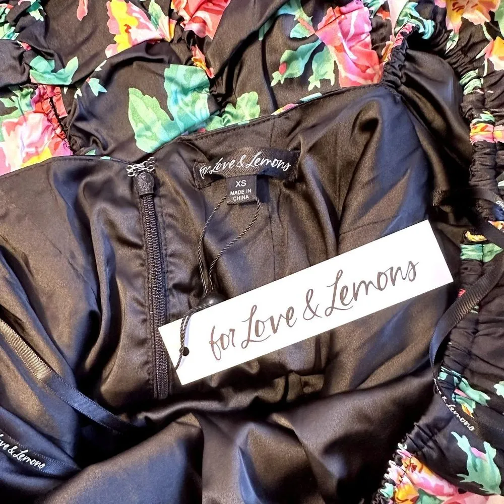 NWT For Love and Lemons Jolie Mini Dress with Puff Sleeves in Black - XS - Image 4