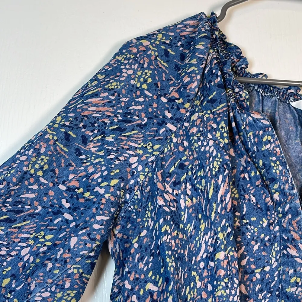 Intro Blue Bohemian 3/4 Sleeve Button Down V - Image 6