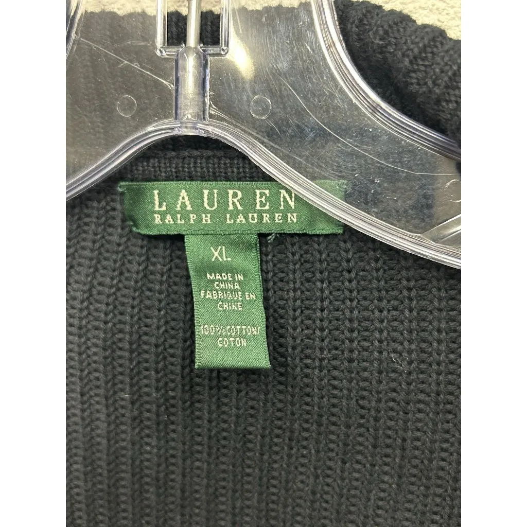 Lauren Ralph Lauren Womens Wrap Cardigan Sweater XL Black Cotton Chunky LS - Image 5