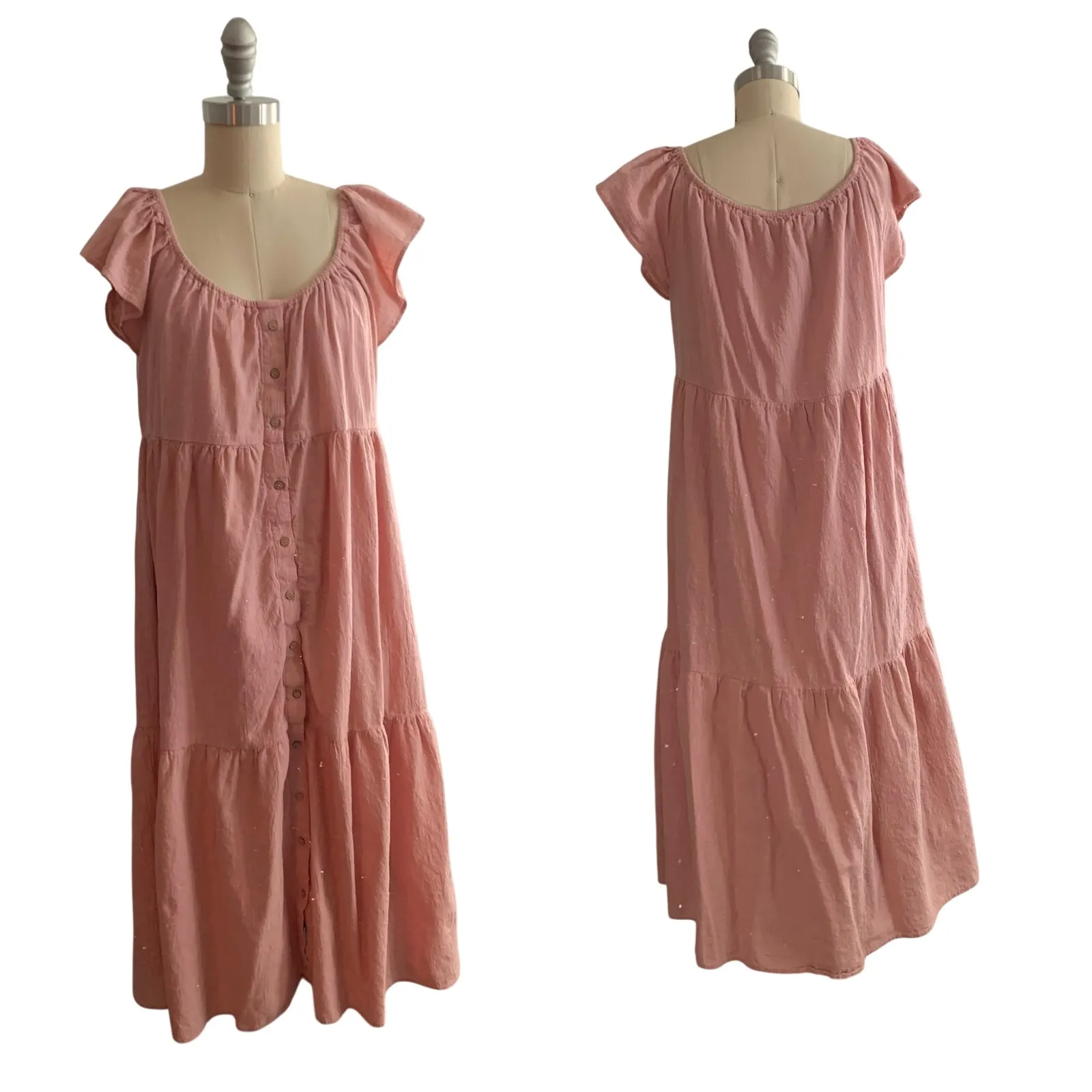 Piper Scoot Sz M 100% Cotton Tiered Midi Peasant Prairie Dress Cottagecore Pink - Image 2