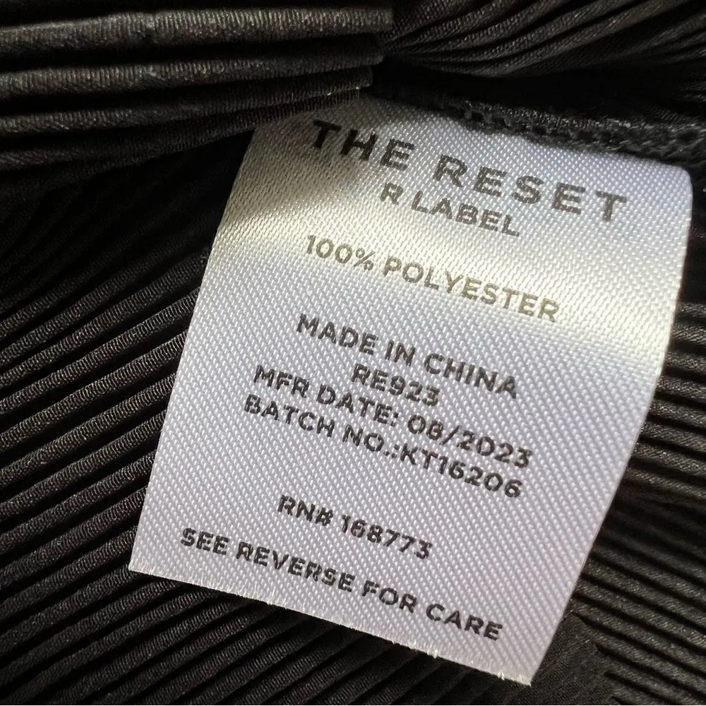 The Reset R Label Plisse Top Black NWT Small Short Sleeve Satin Pleated Shirt - Image 14