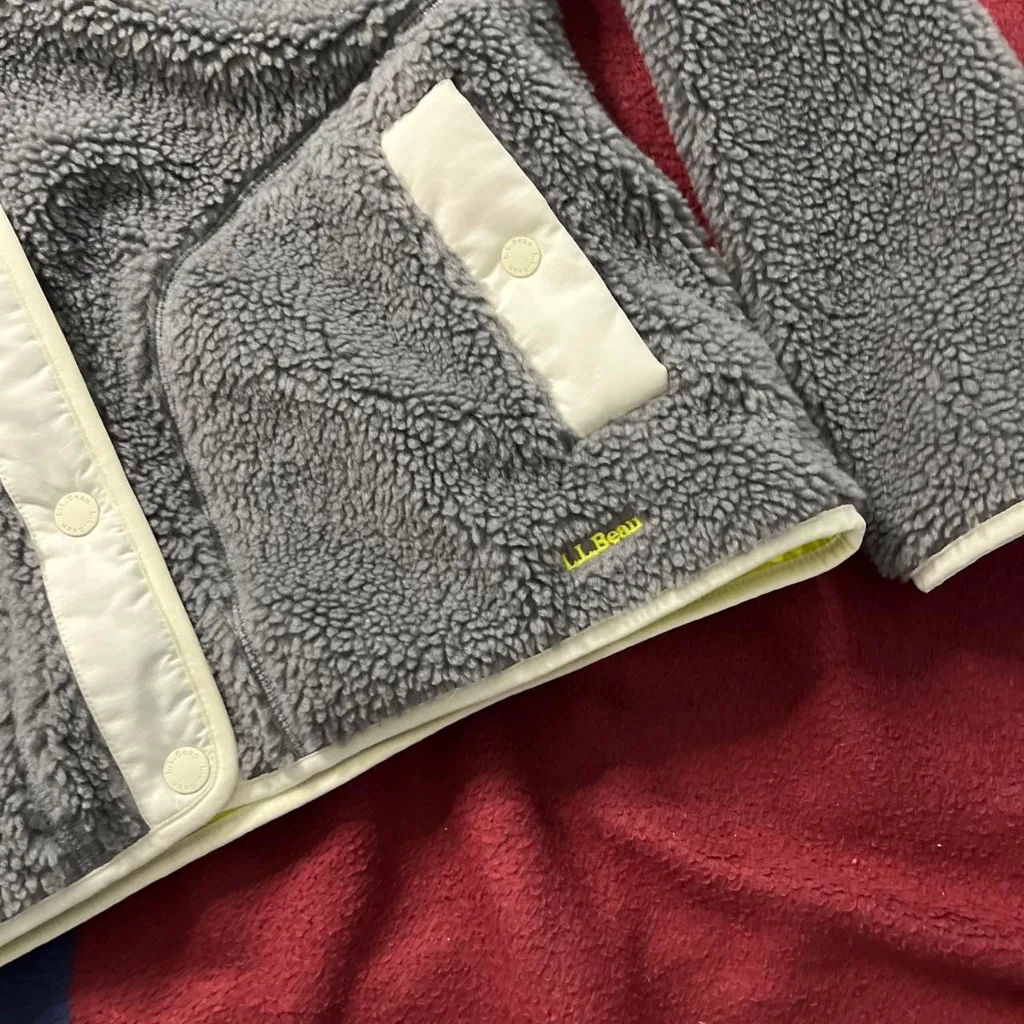 L.L.Bean Sherpa fleece jacket Lead grey warm cozy winter colorblock NWT Gray Size L - Image 2