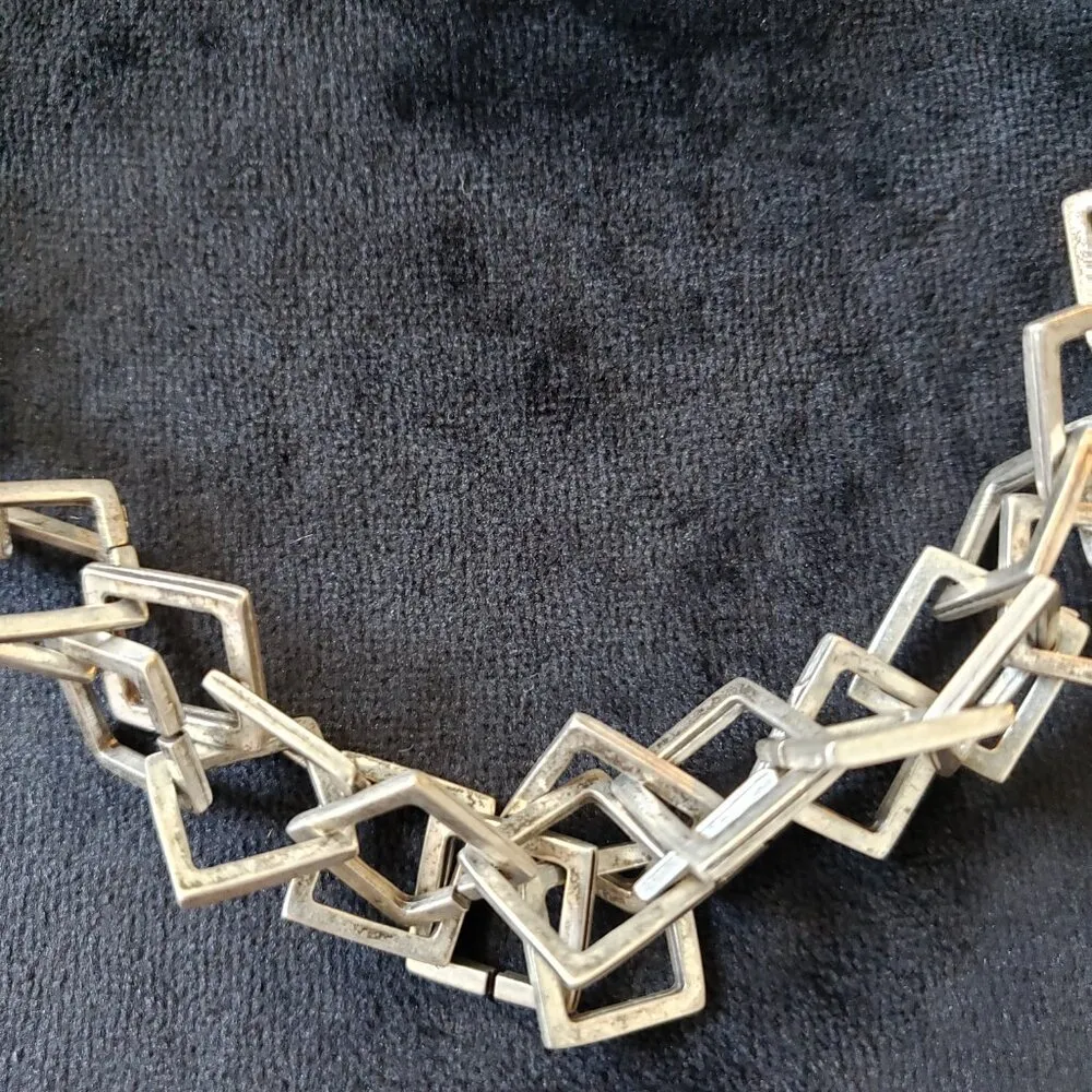 Womens Silver Tone Textured Squares Link Long 2 Strand Necklace w/ Lobster Clasp - Image 3