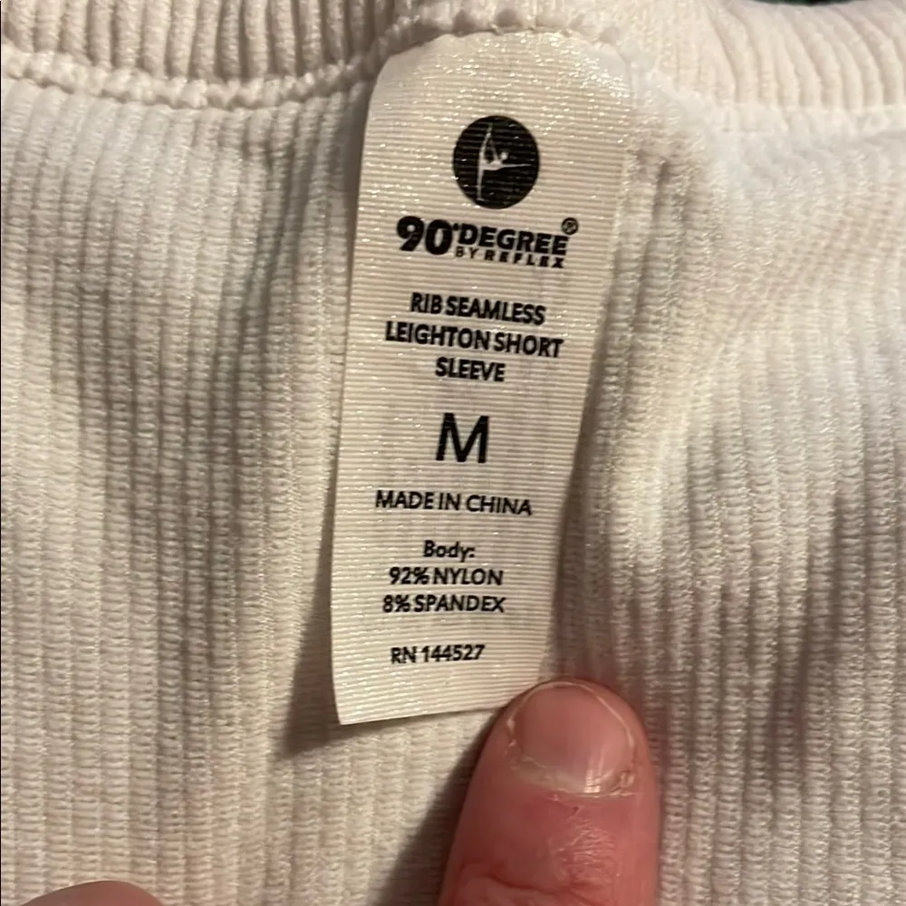 90 Degree By Reflex White Short Sleeve Ribbed Tee M Basic Casual Workout Beach Size M - Image 3