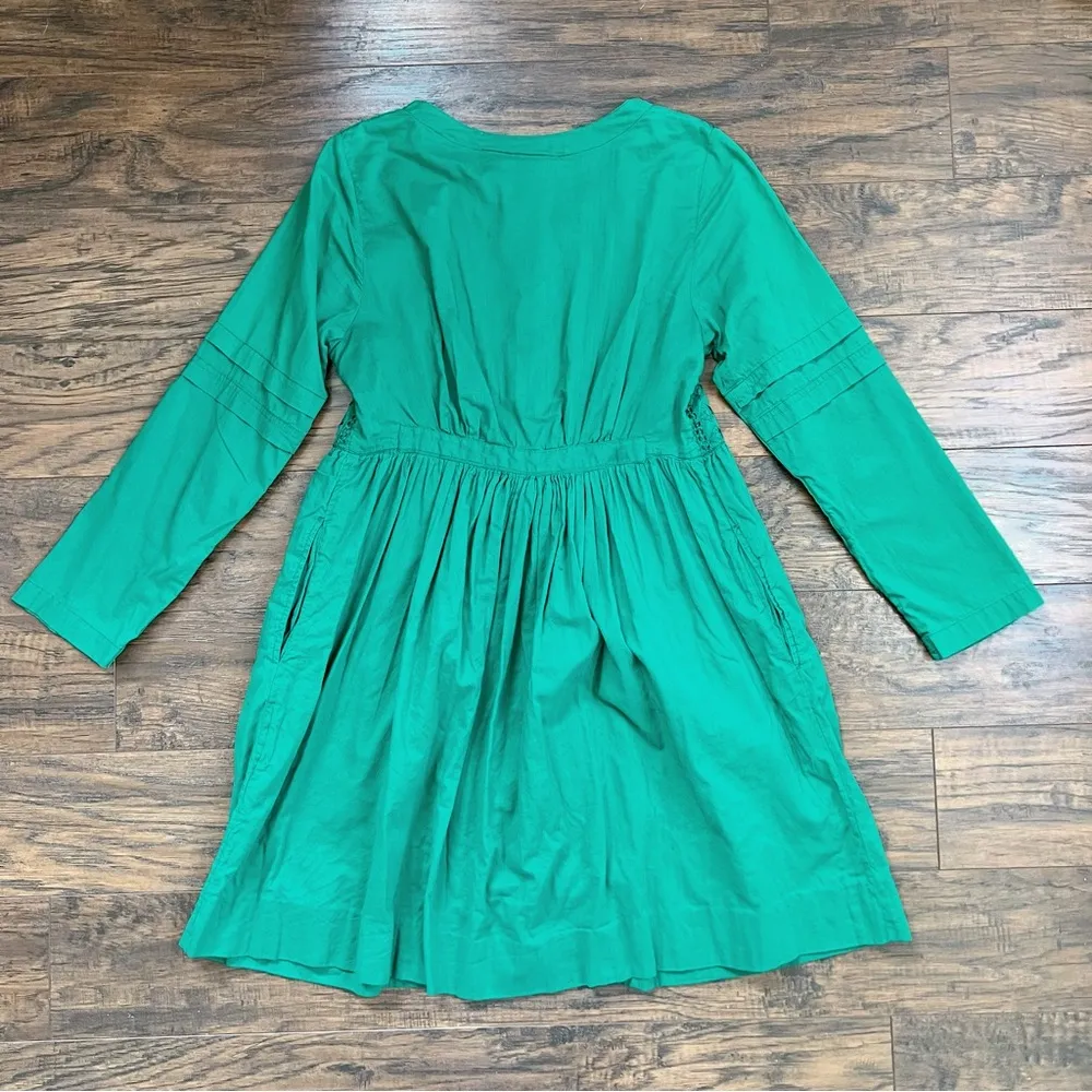 vintage • 90s Bryn Connelly green dress cotton emerald babydoll embroidered mini - Image 11