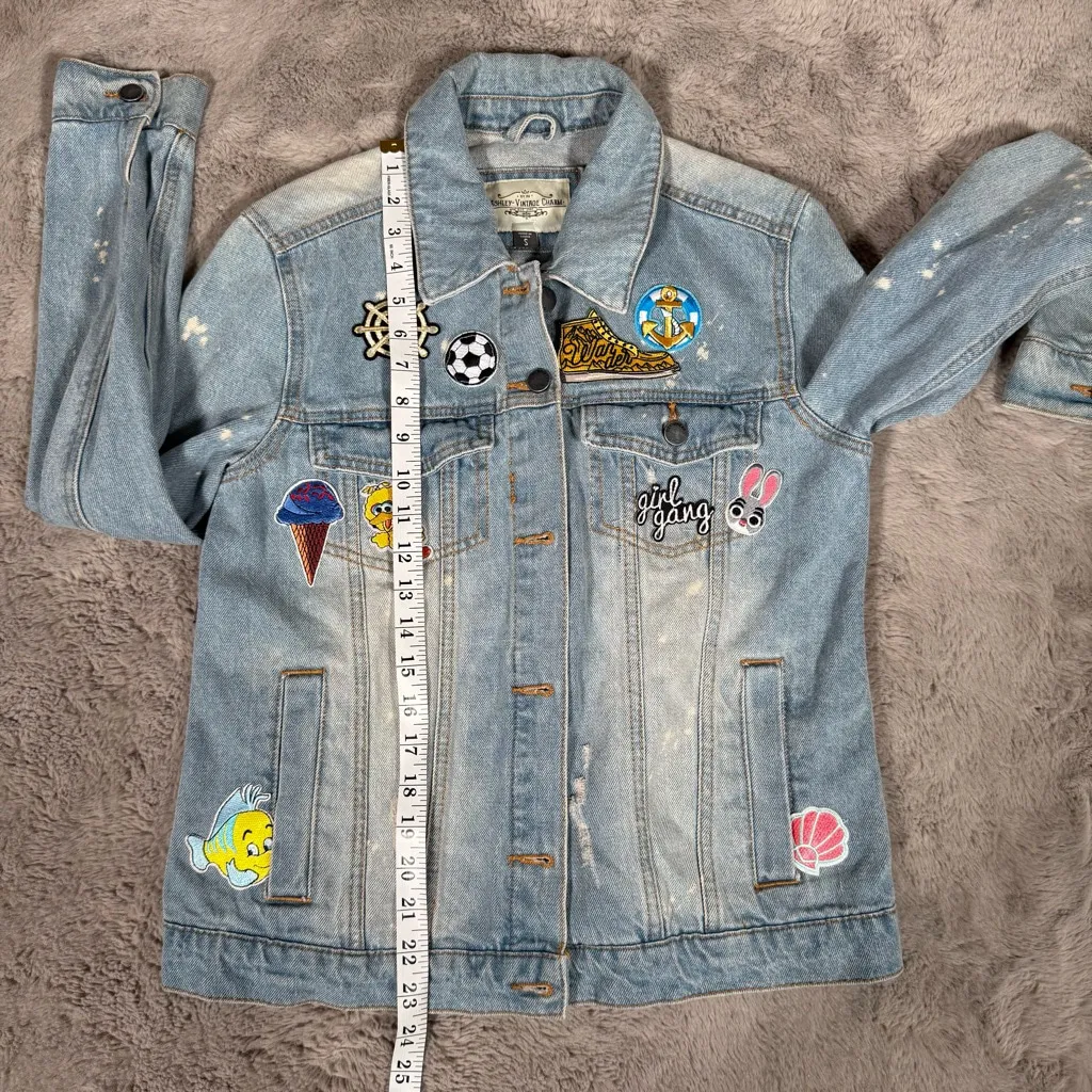 Ashley Vintage Charm Denim Jacket Women's Small Distressed Blue Jean Embroidered - Image 7