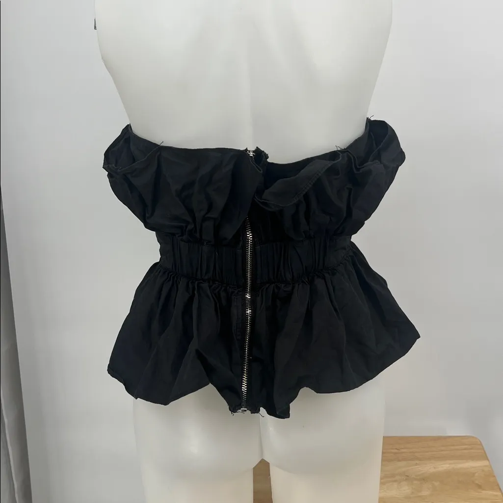 MABLE Black Ruffled Strapless Blouse anthropology Size L - Image 5