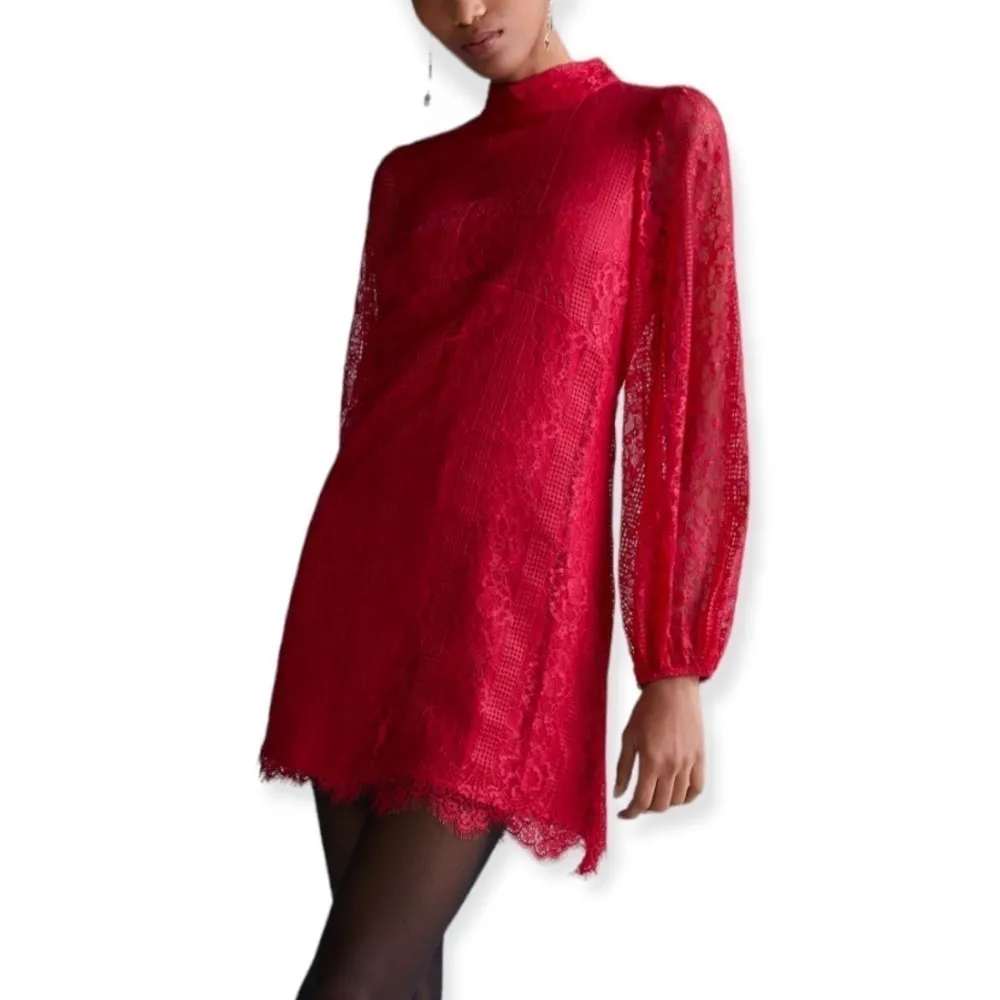 ANTHROPOLOGIE Maeve Open Back Lace Mini Dress Raspberry Size 12P NEW $190 - Image 4