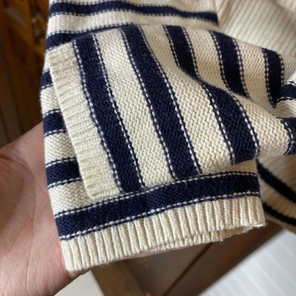 Talbots Cable Knit Striped Cream Black Peplum Sweater - Image 4