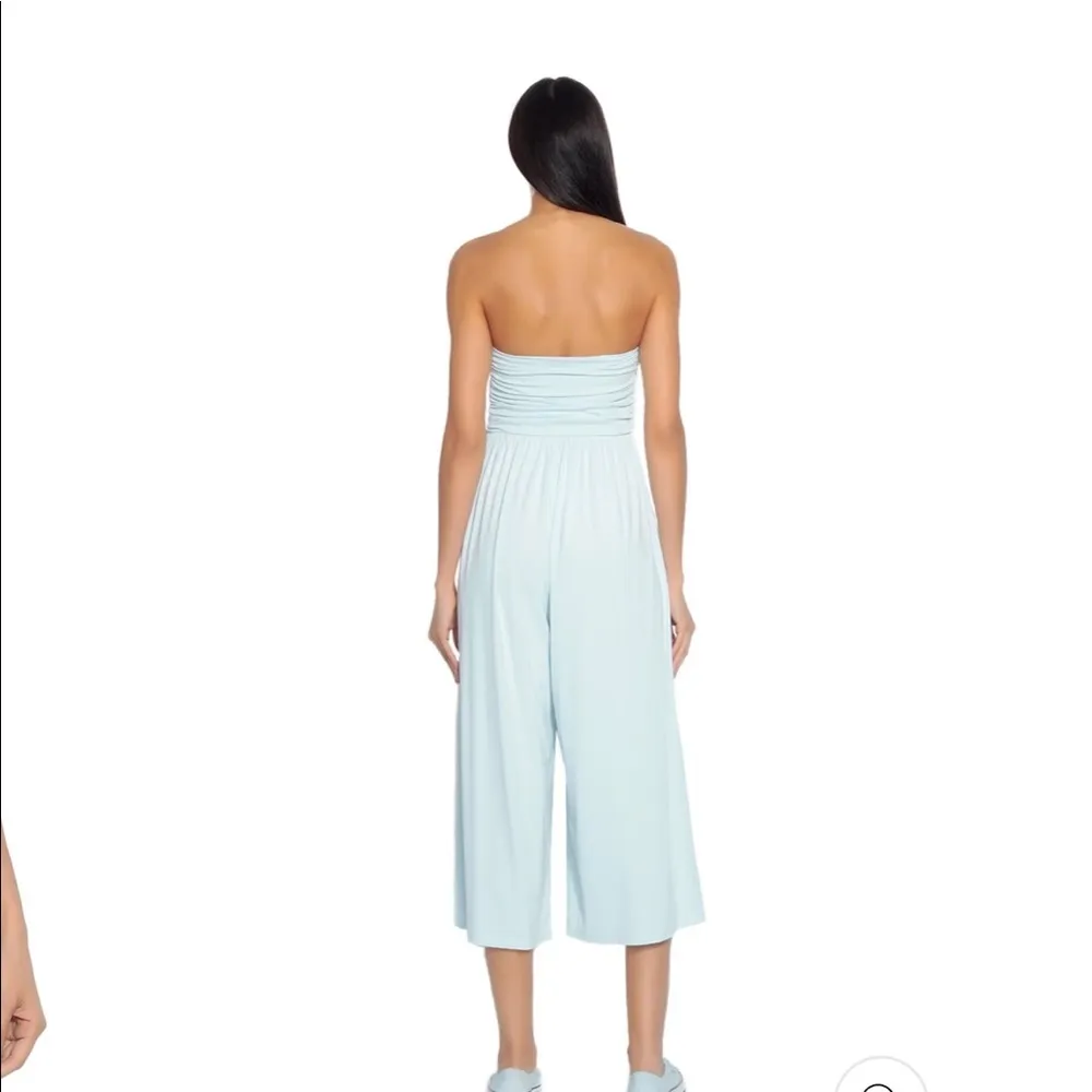 Revolve Susana Monaco smocked tube wide leg jumpsuit baby blue S - Image 3