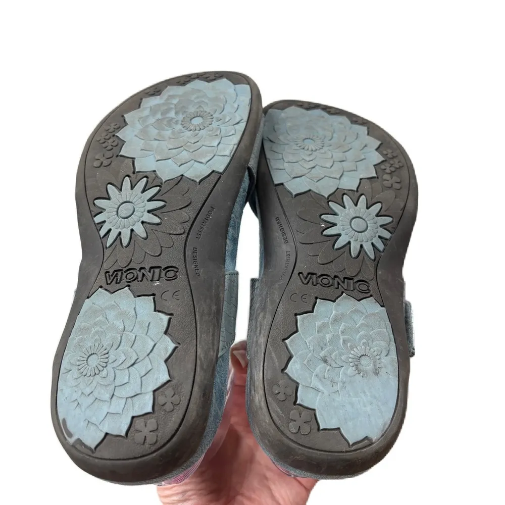 Vionic Blue Lauren Open Toe Slide Sandals‎ Size 7 Two Strap Orthaheel Comfort - Image 7