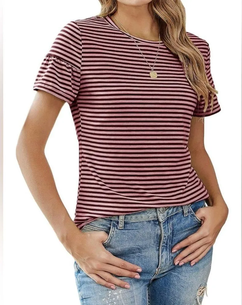 SweatyRocks  Ruffle Sleeve Striped T-Shirt - Image 3