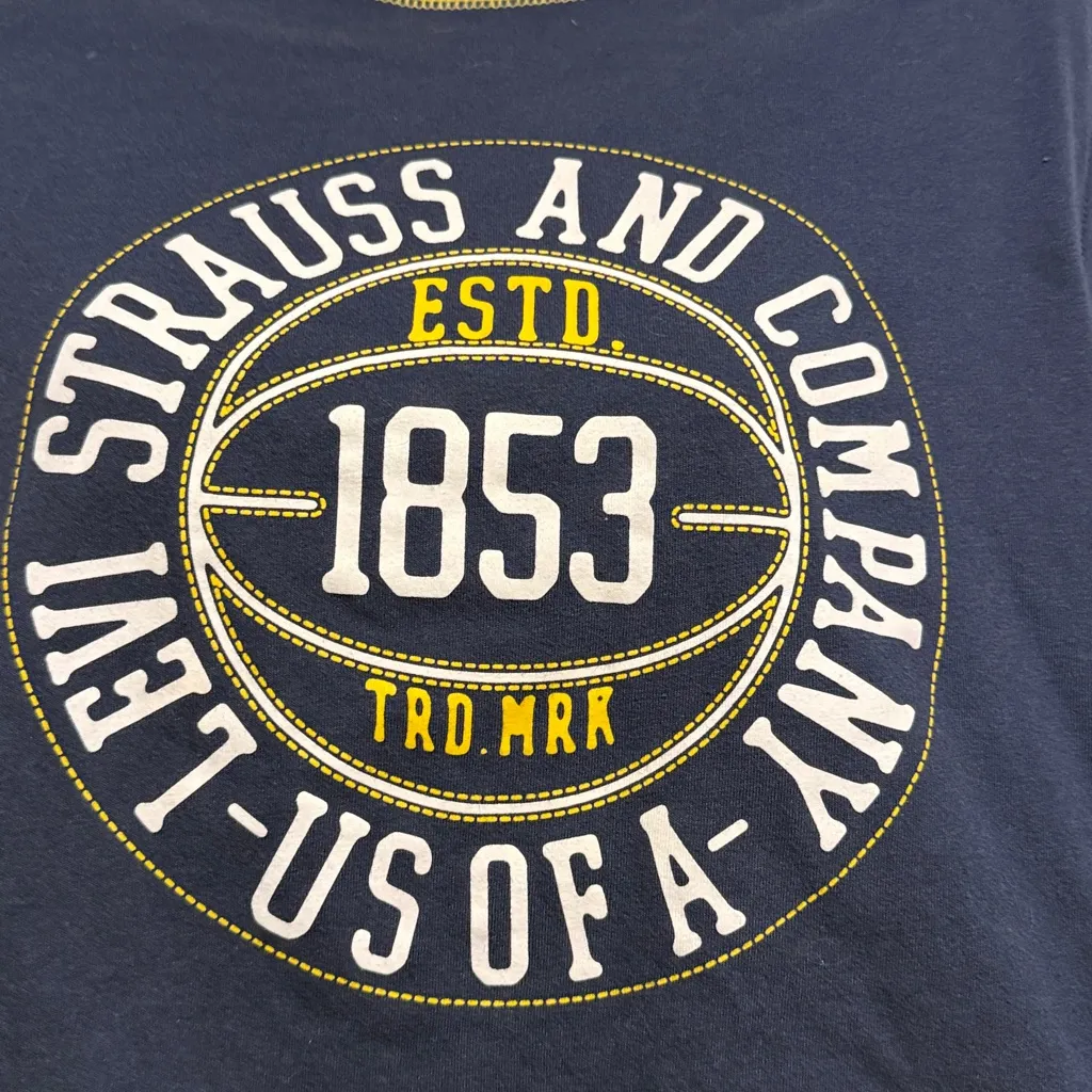 Levi’s Navy Gold Trim Cropped Logo Tee Size S Levi Strauss 1853 Graphic Shirt - Image 3